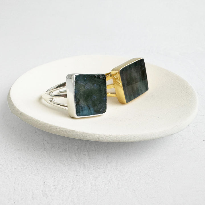 Labradorite Triple Band Ring in Gold and Silver