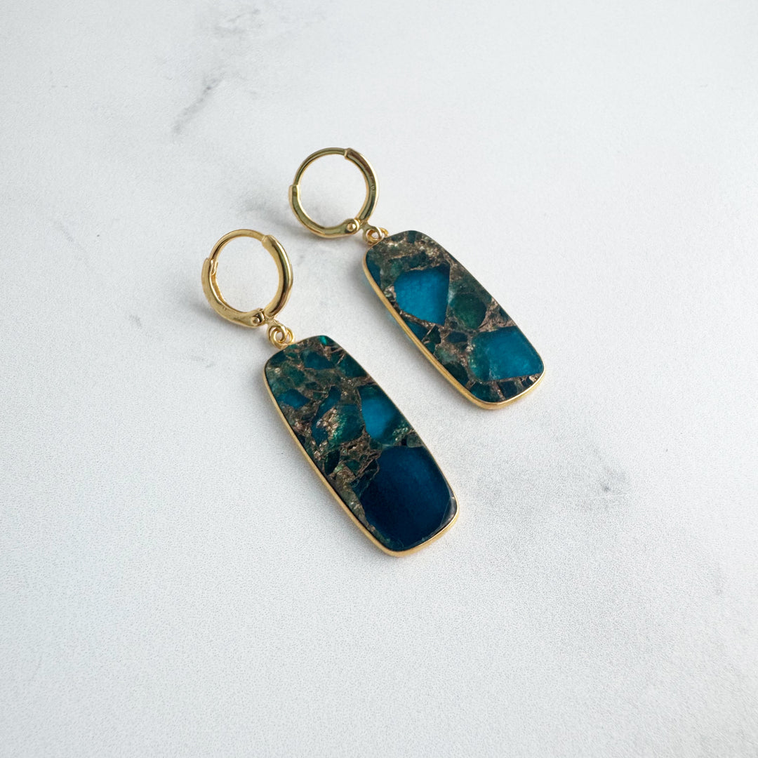 Statement Gemstone Slice Drop Earrings in Gold – Apatite Mojave