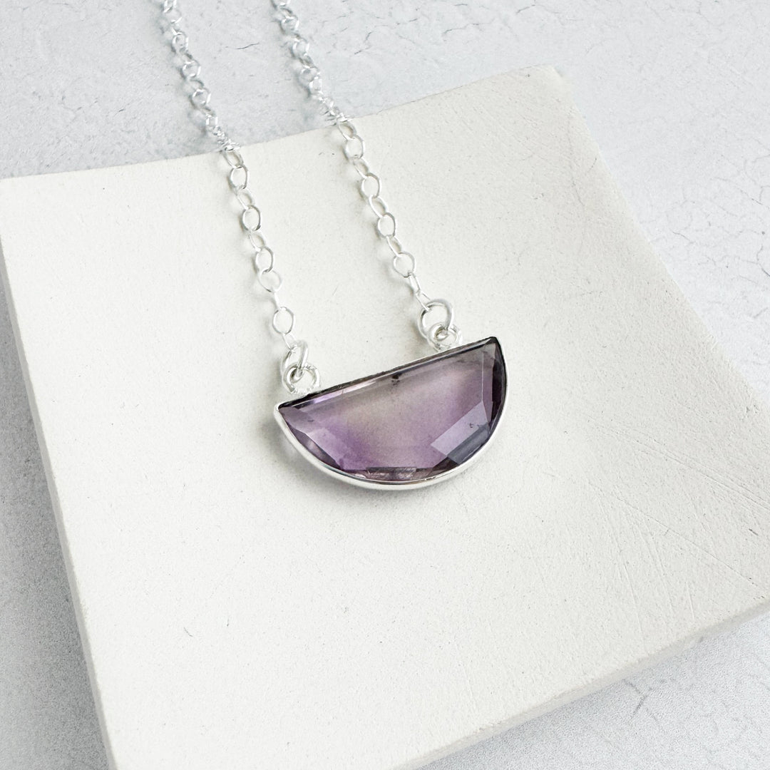 Amethyst Half Moon Crescent Necklace in Gold and Silver