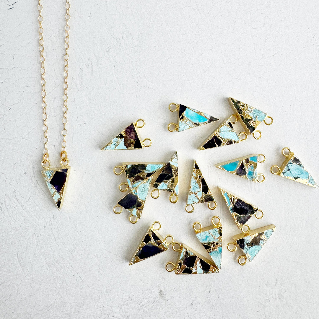 Amethyst Tuquoise Mojave Triangle Necklace in Gold and Silver