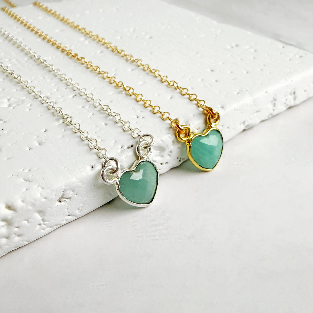 Tiny Amazonite Gemstone Heart Necklace