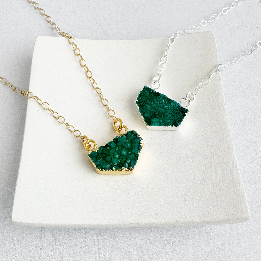 Small Green Druzy Chevron Necklace in 14k Gold Filled and Sterling Silver