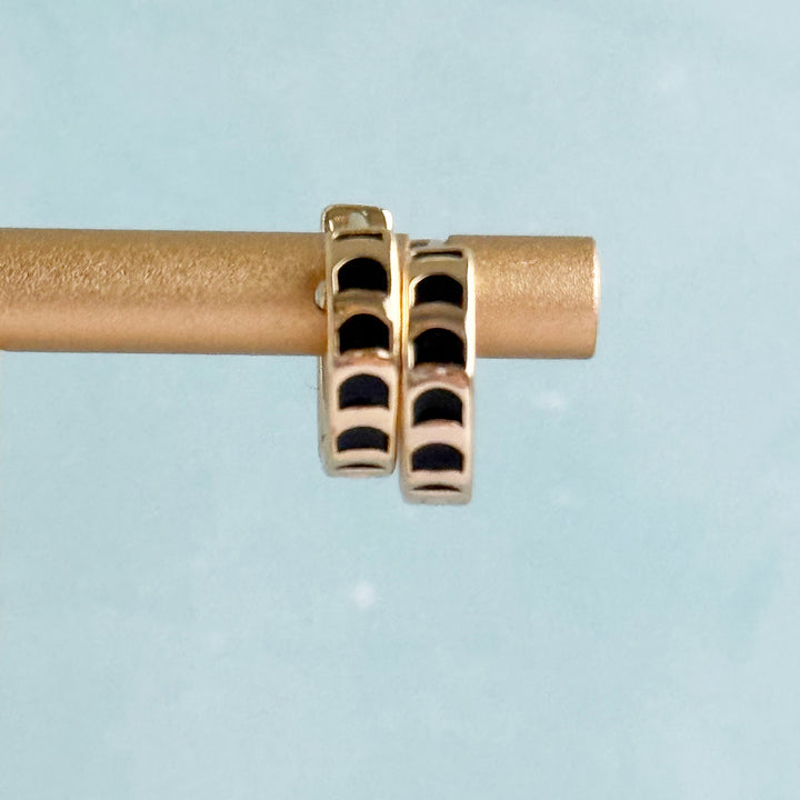 Phases of the Moon Black Enamel Huggies in Gold