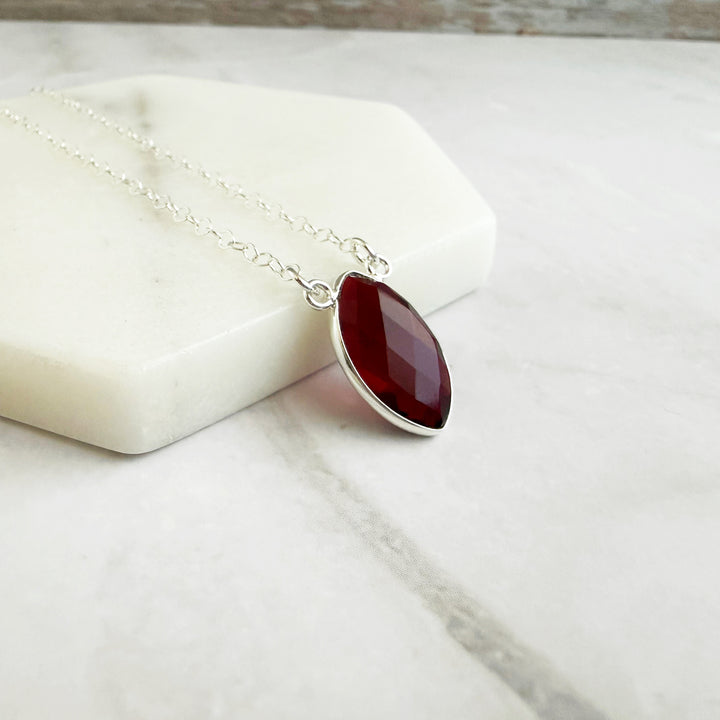 Garnet Vertical Marquise Bezel Pendant Necklace