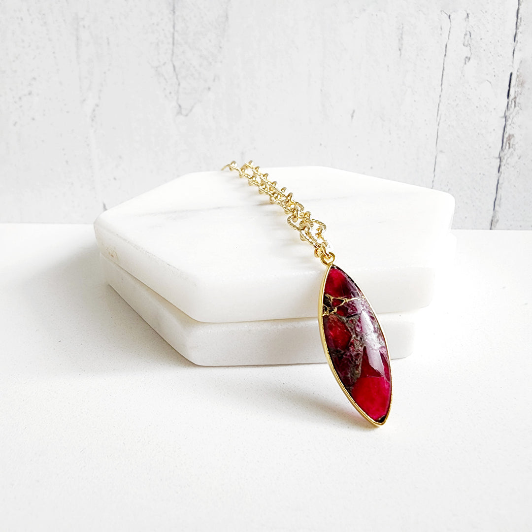 Fuchsia Marquise Mojave Necklace with Chunky Chain in Gold and Silver