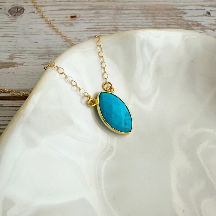 Turquoise Howlite Vertical Marquise Bezel Pendant Necklace