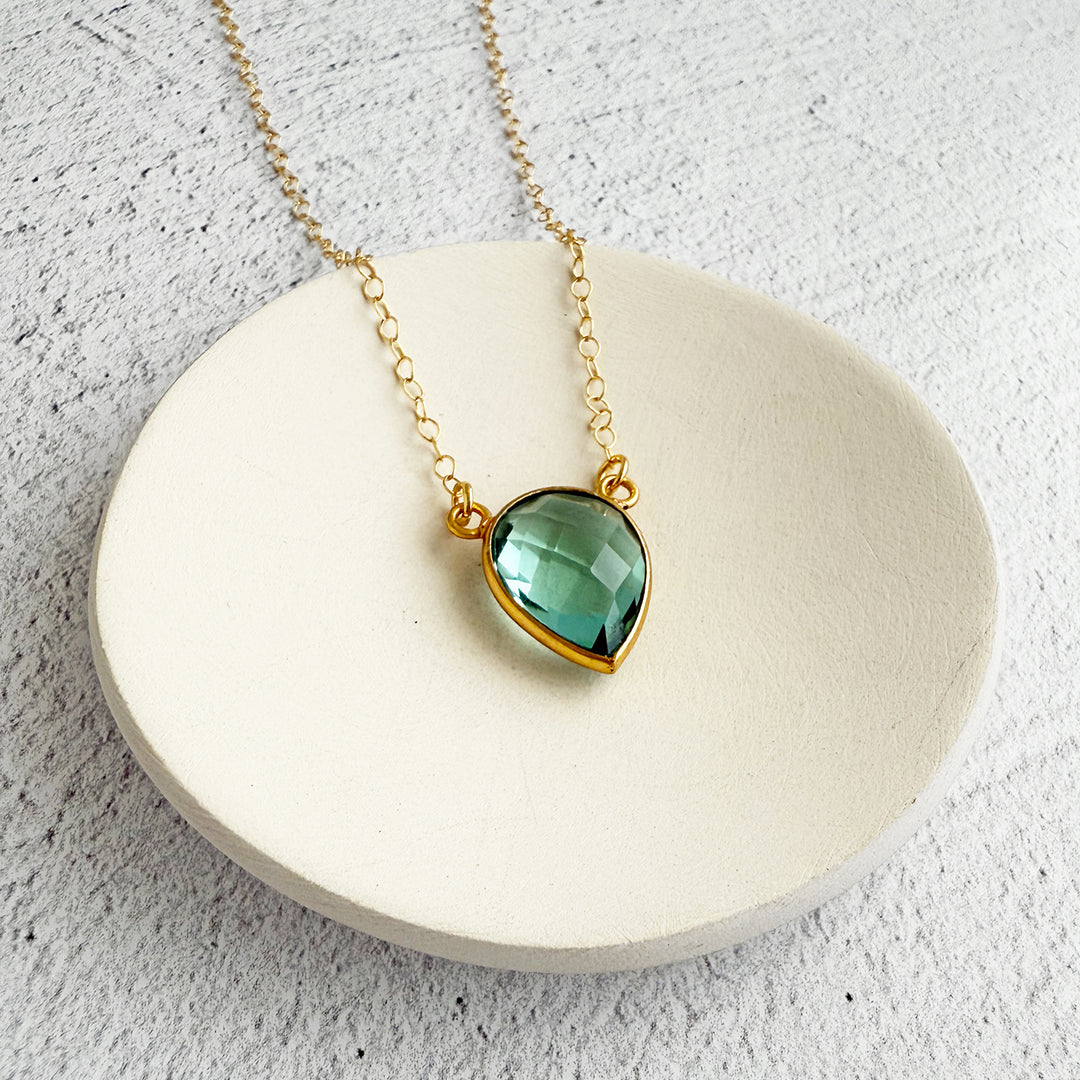 Aquamarine Quartz Inverted Teardrop Bezel Necklace