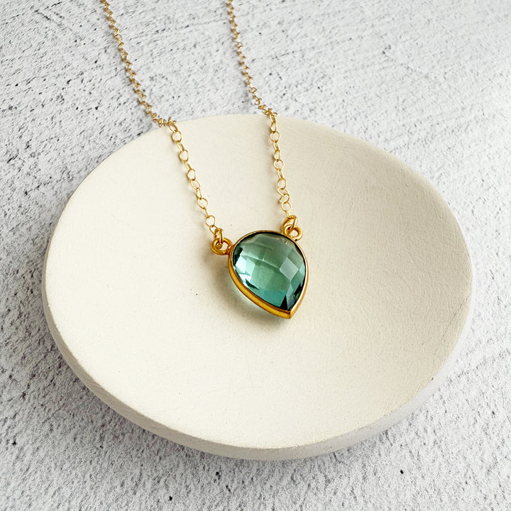 Aquamarine Quartz Inverted Teardrop Bezel Necklace