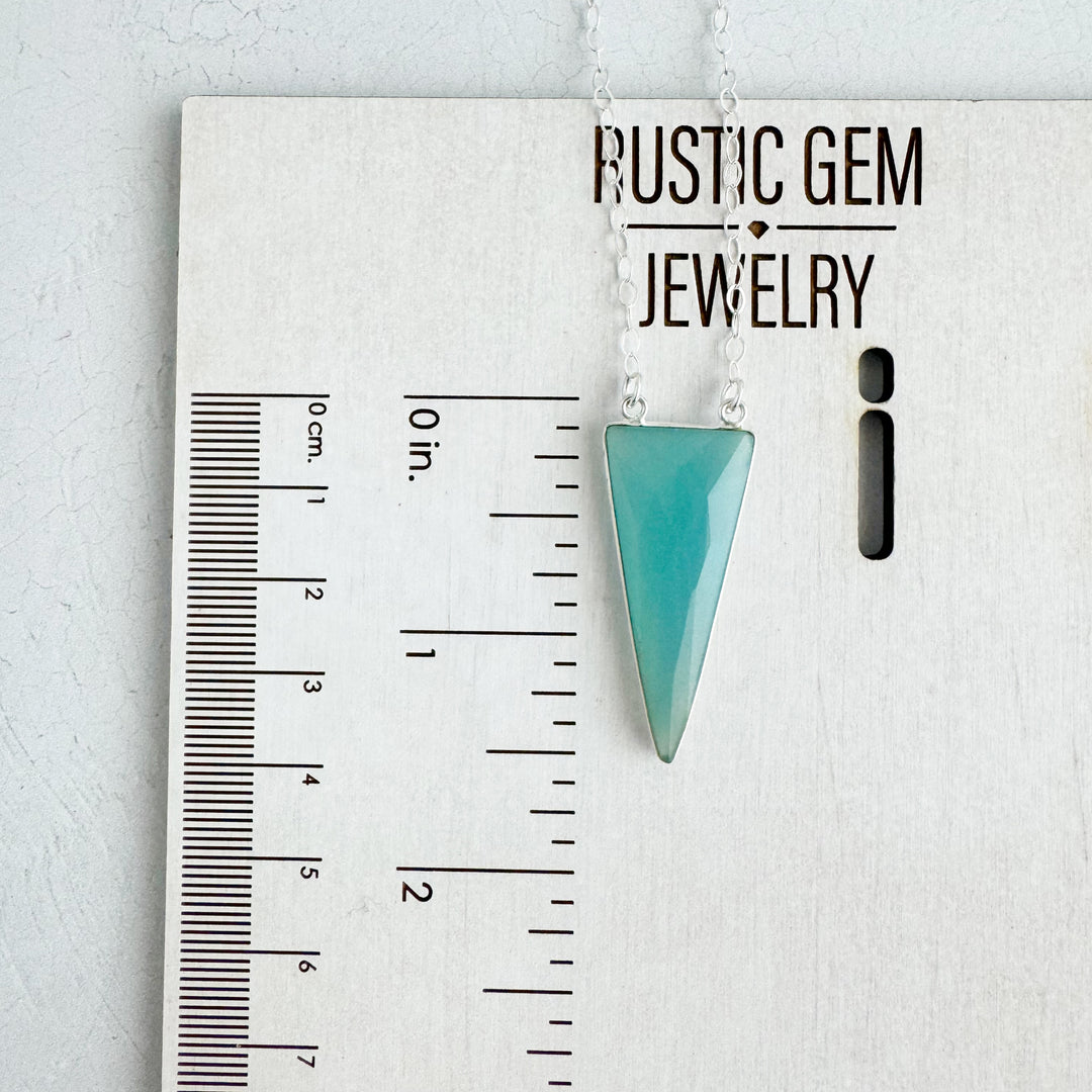 Light Blue Chalcedony Long Triangle Necklace