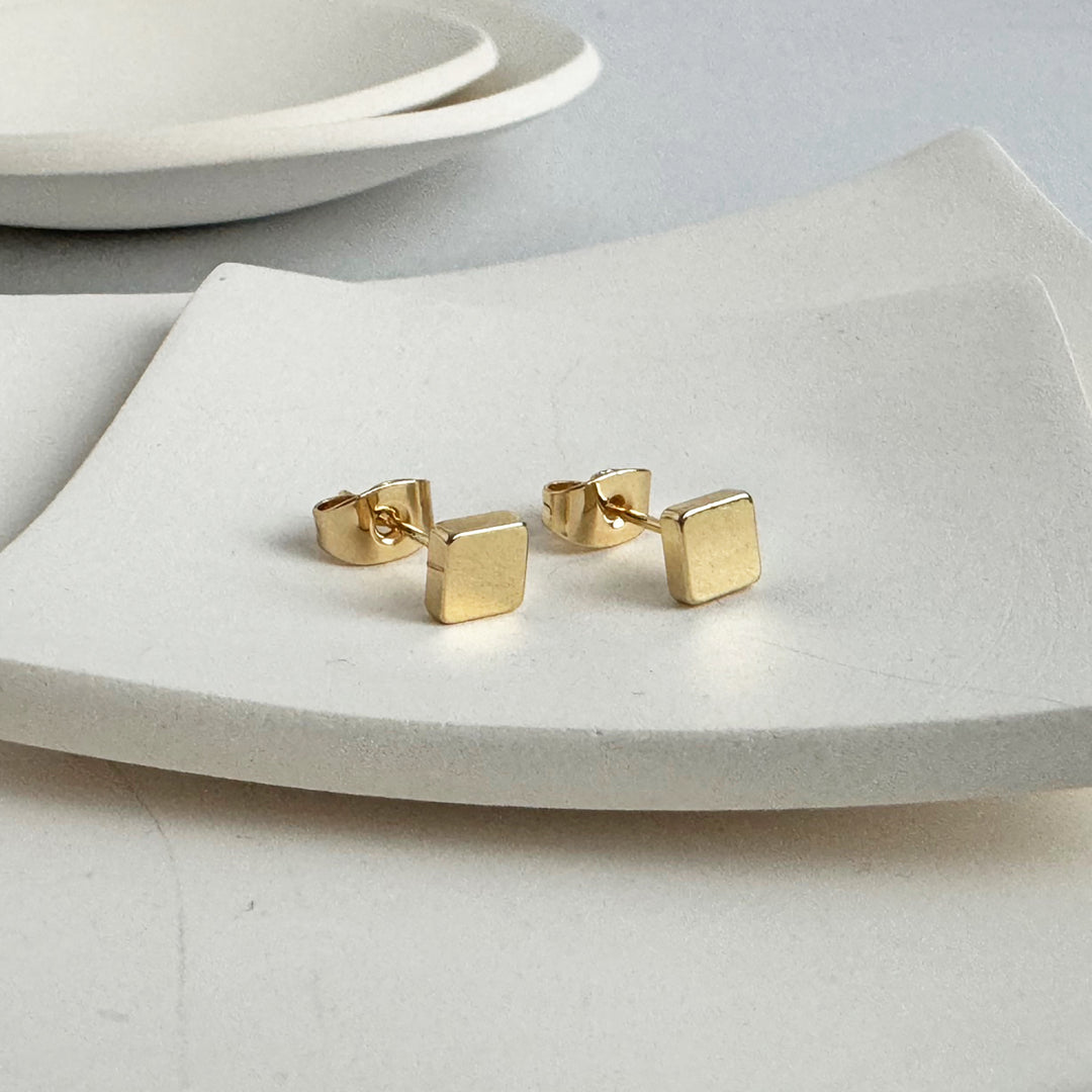 Square Stud Earrings in 18k Gold Plating