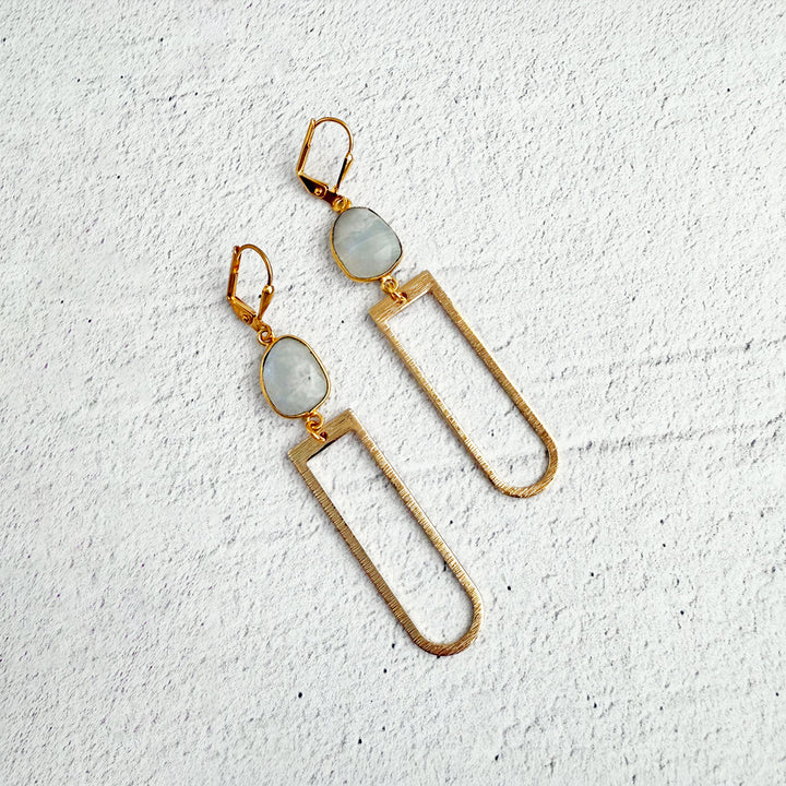 Moonstone Arch Dangle Earrings in Brushed Gold