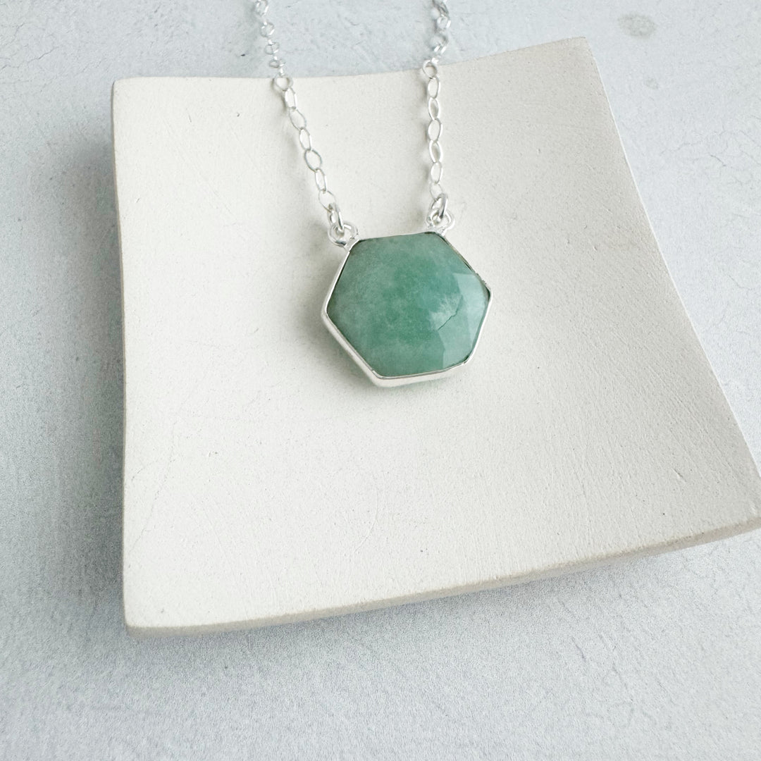 Amazonite Hexagon Bezel Necklace in Gold and Silver