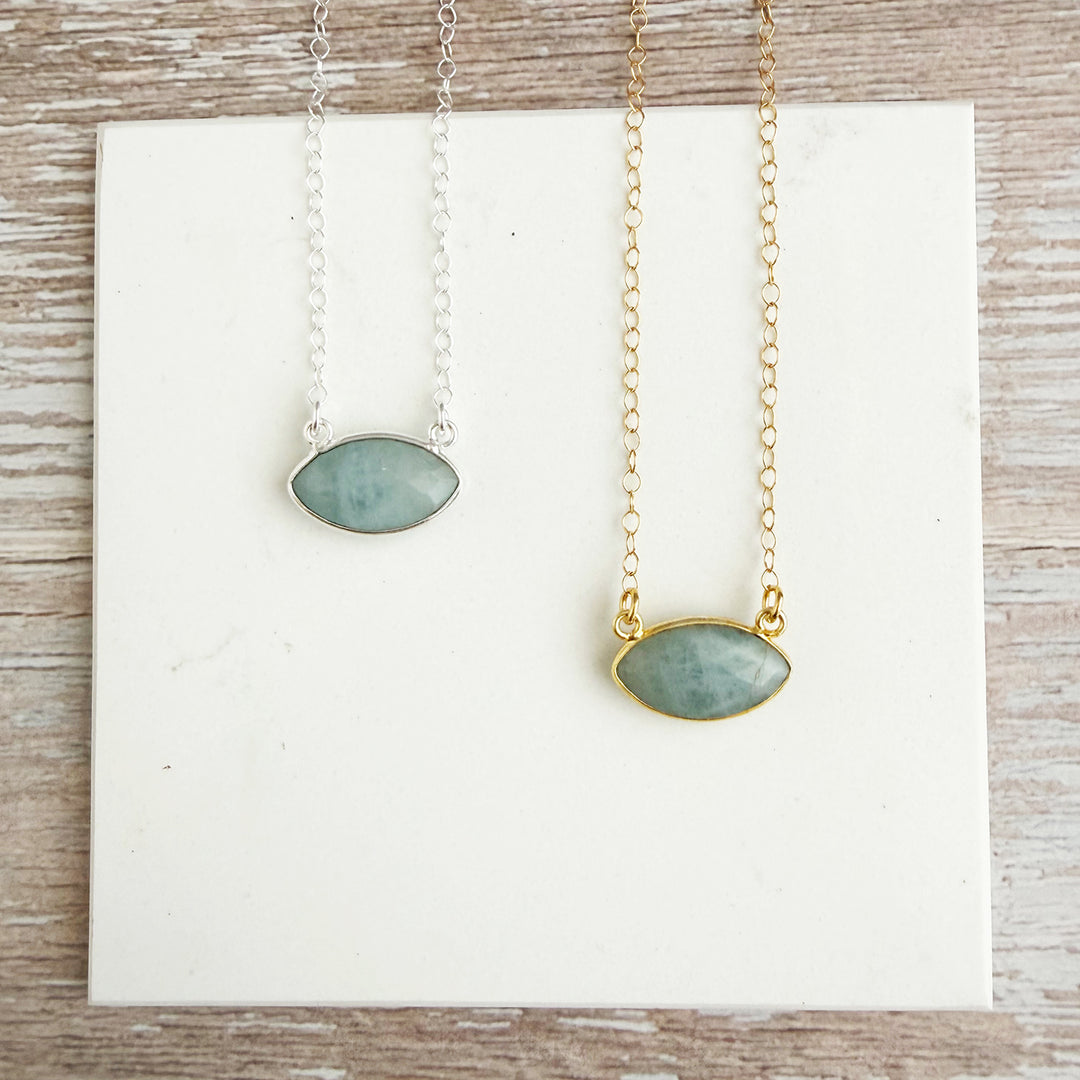 Aquamarine Marquise Bezel Pendant Necklace