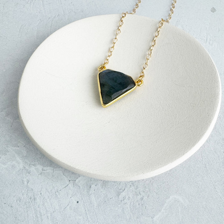 Labradorite Triangle Bezel Necklace in Gold and Silver