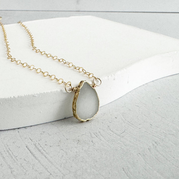 Grayish White Gemstone Slice Pendant Necklace. White Stone Layering Necklace
