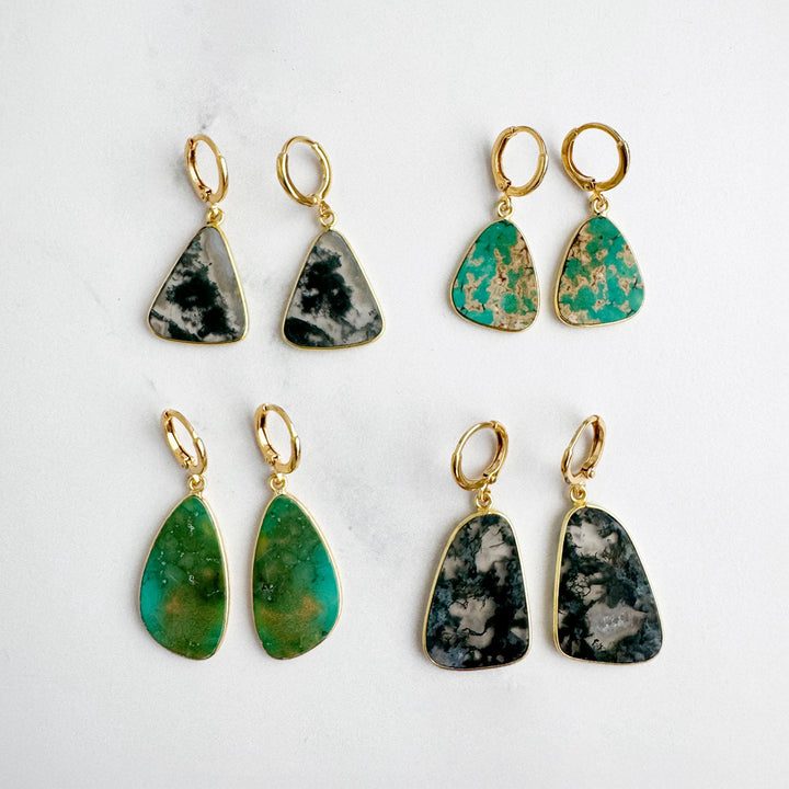 Statement Gemstone Slice Drop Earrings in Gold