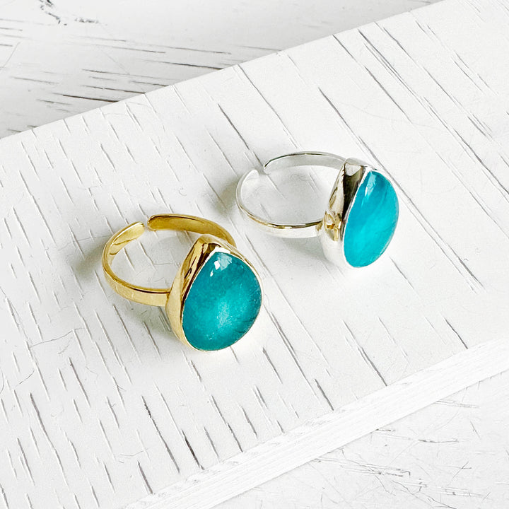 Light Apatite Teardrop Statement Ring in Gold and Silver