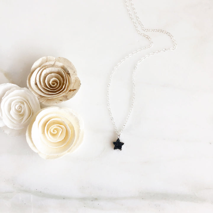 Black Druzy Star Necklace in Sterling Silver