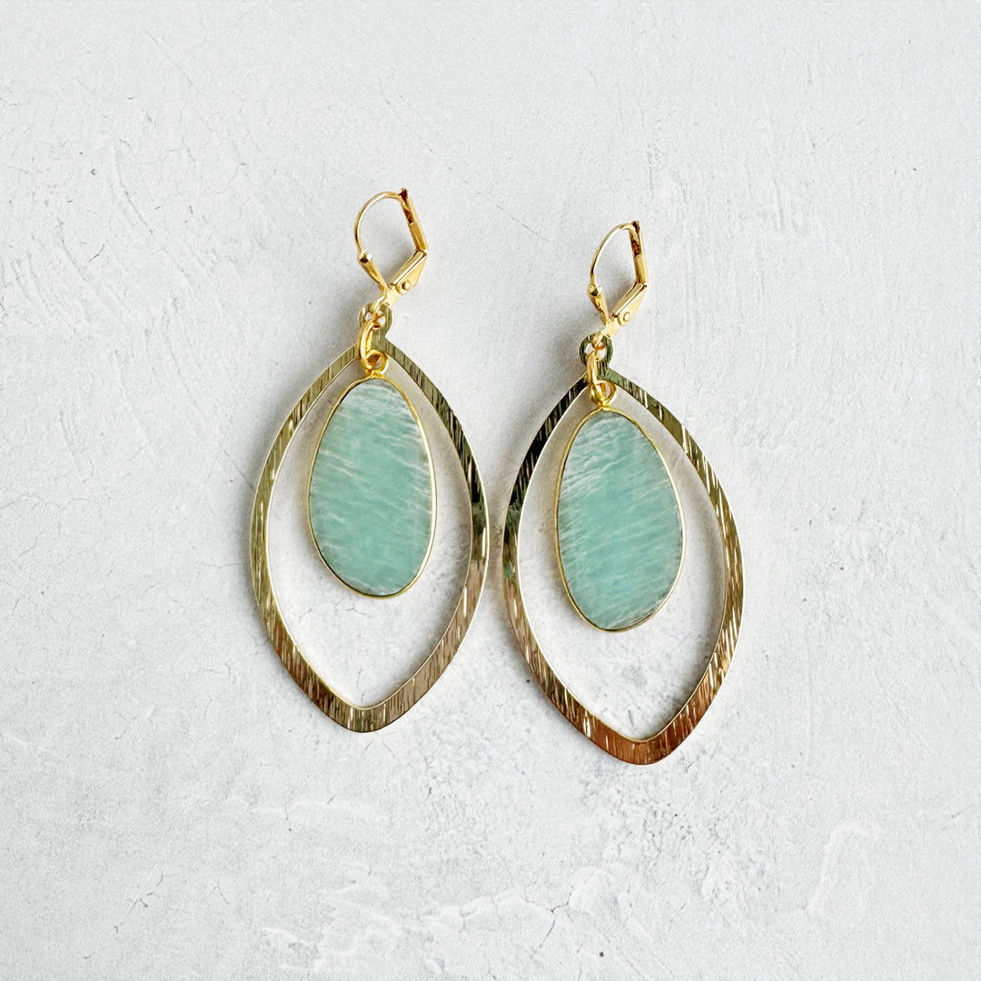 Amazonite Marquise Dangle Earrings in Brushed Gold