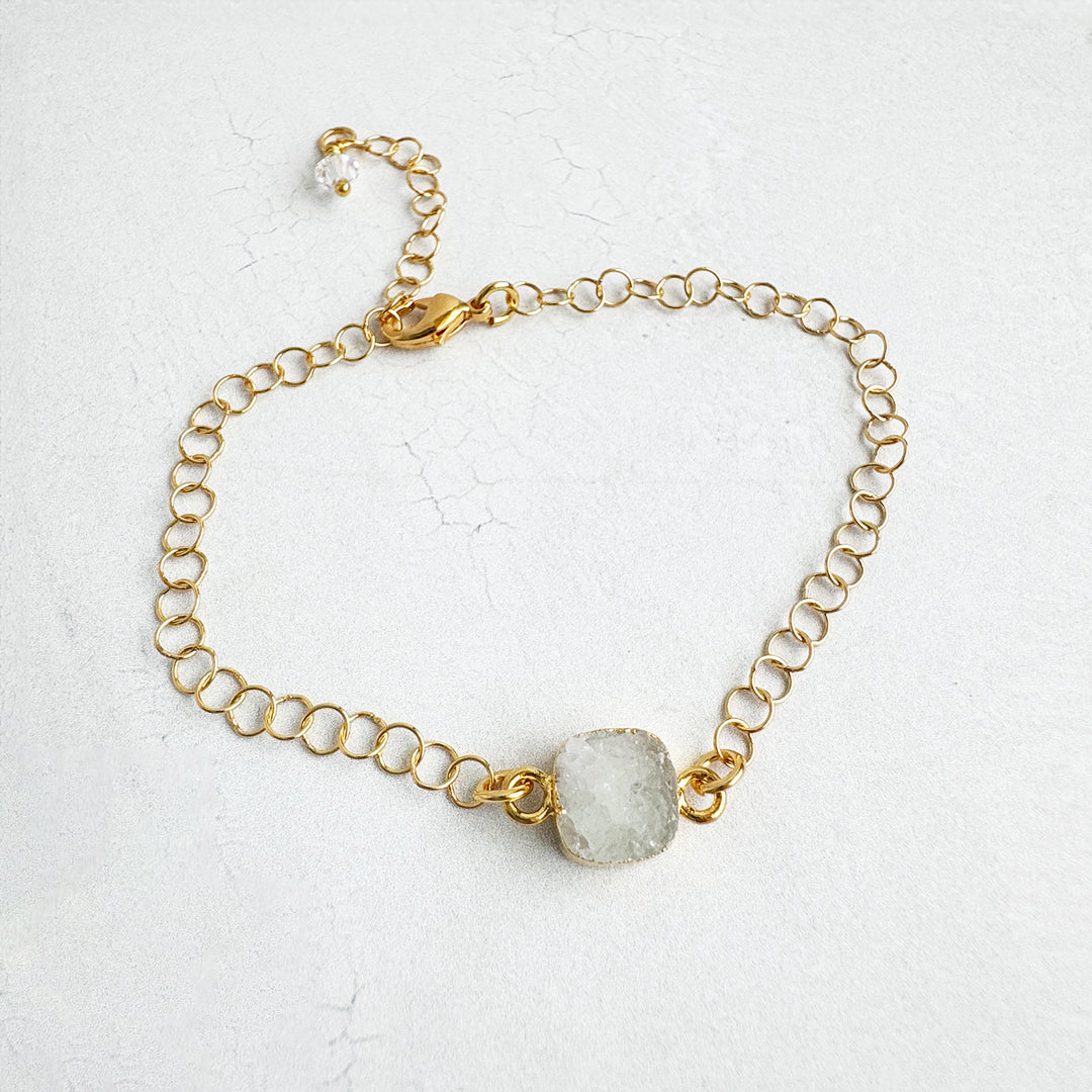 White Druzy Adjustable Chain Bracelet in 14k Gold Filled