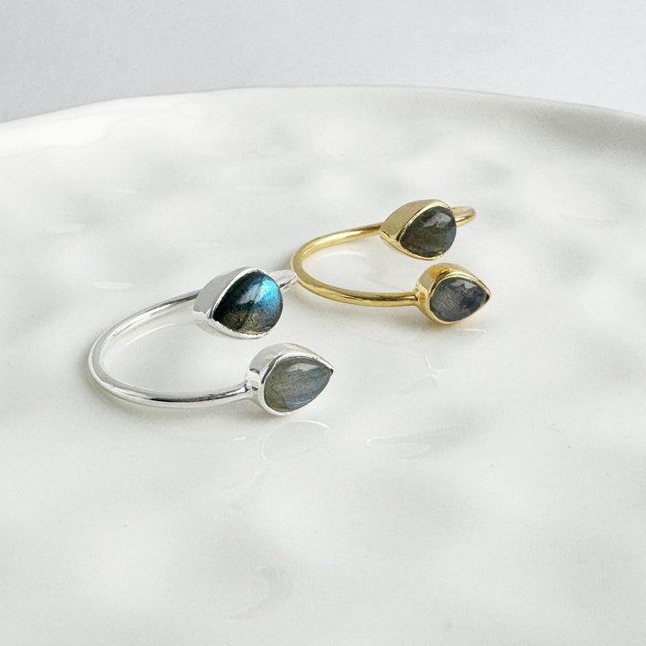 Labradorite Double Stone Wrap Ring in Gold and Silver