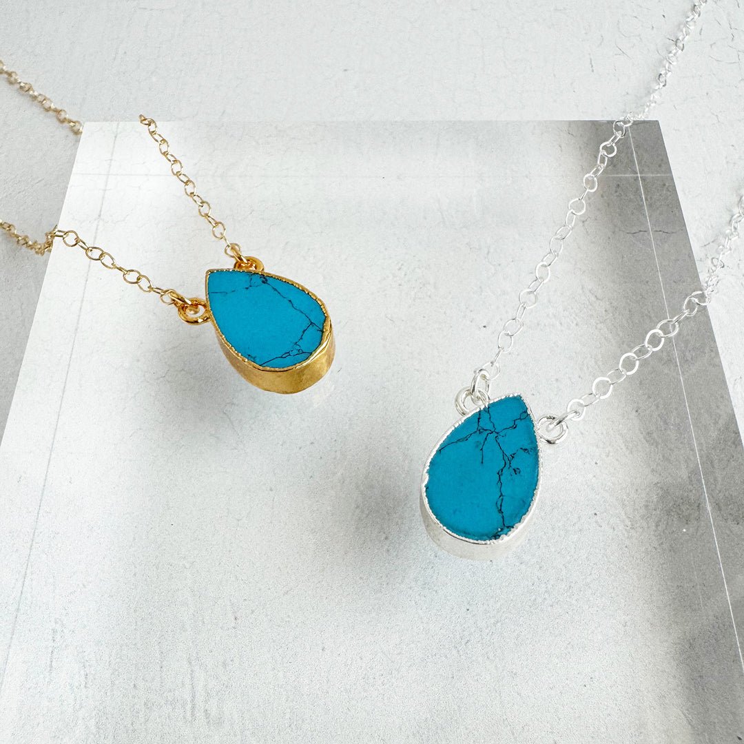 Turquoise Howlite Teardrop Necklace in 14k Gold Filled and Sterling Silver