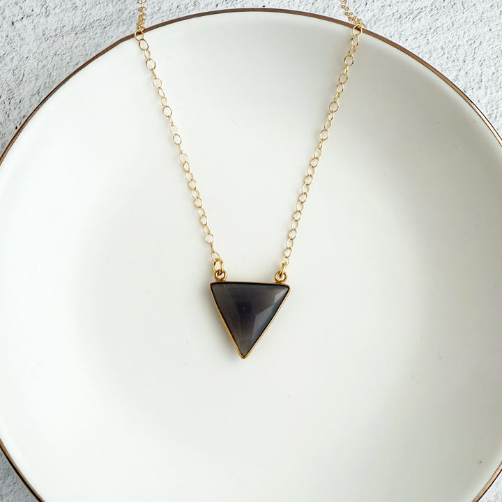 Gray Chalcedony Triangle Bezel Necklace in Gold