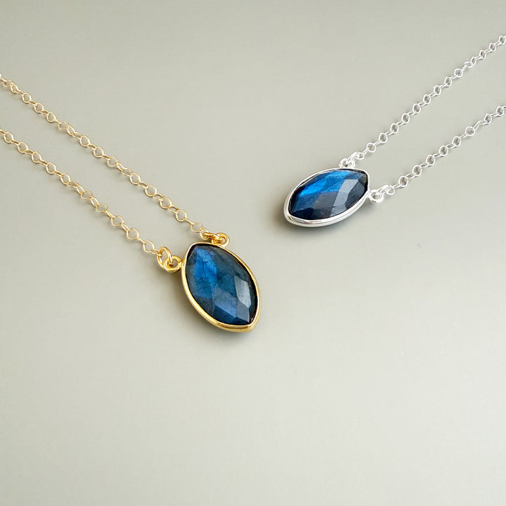 Labradorite Vertical Marquise Bezel Pendant Necklace