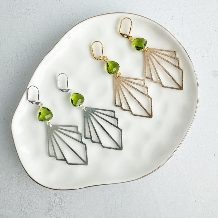 Layered Fan Earrings with Peridot Stones