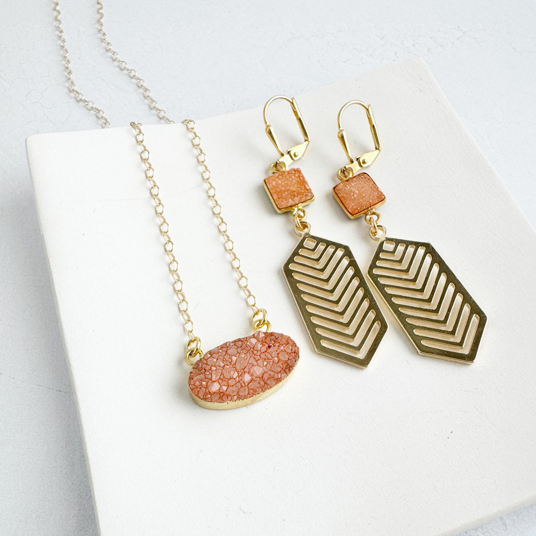 Orange Druzy Jewelry Set