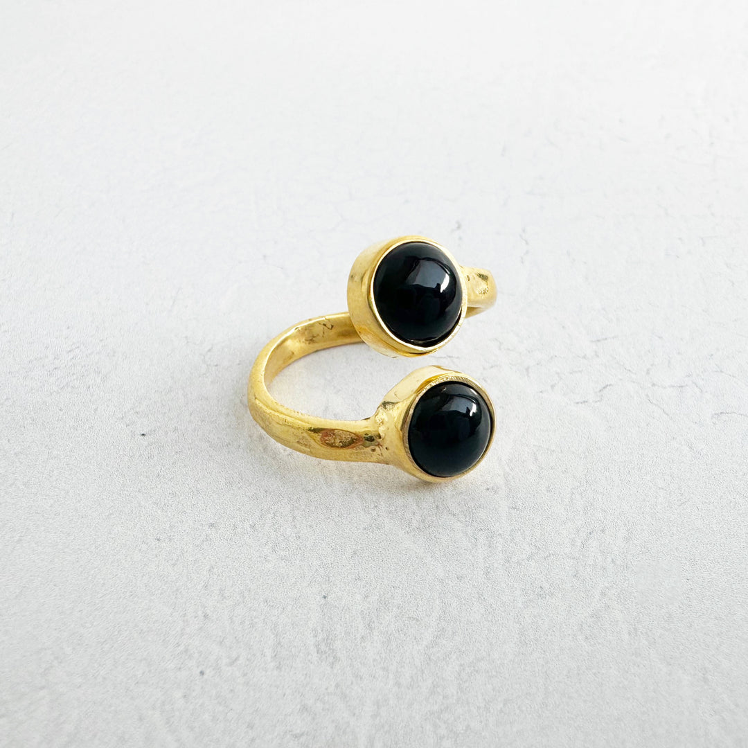 Black Onyx Double Stone Wrap Ring in Gold and Silver