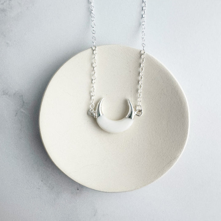 White Shell Crescent Necklace in Sterling Silver