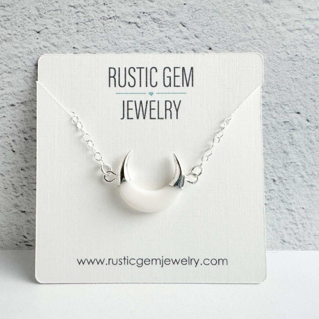 White Shell Crescent Necklace in Sterling Silver