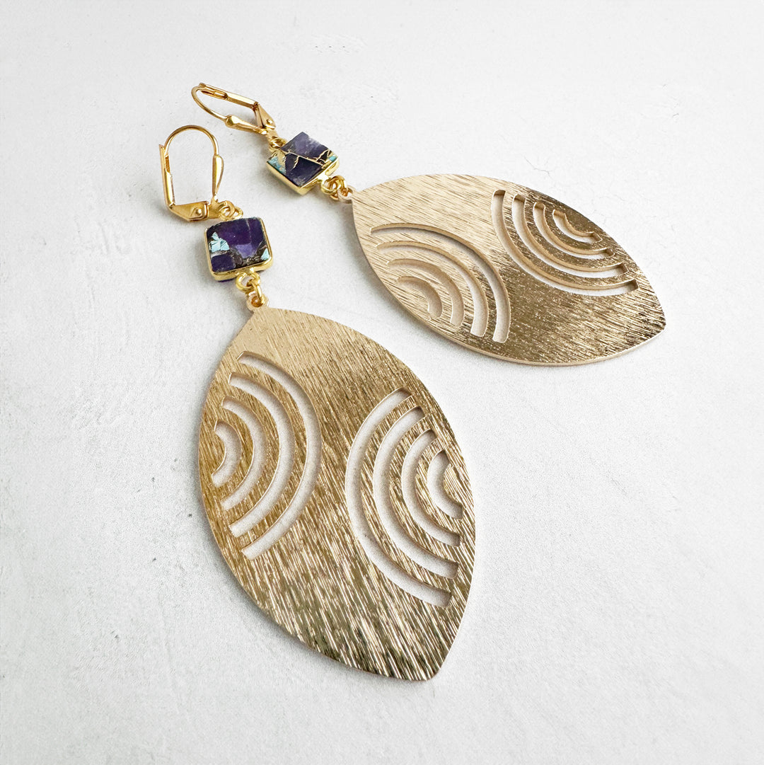 Mojave Rainbow Etched Marquise Earrings in Brushed Gold