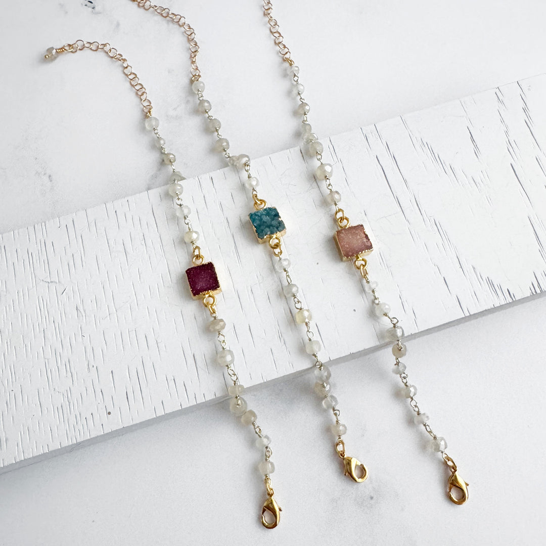 Druzy Quartz Beaded Chain Bracelet in Gold