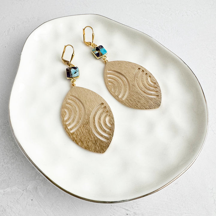 Mojave Rainbow Etched Marquise Earrings in Brushed Gold