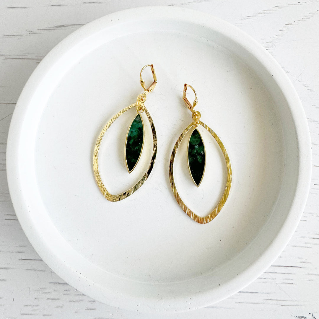 Emerald Marquise Dangle Earrings in Brushed Gold