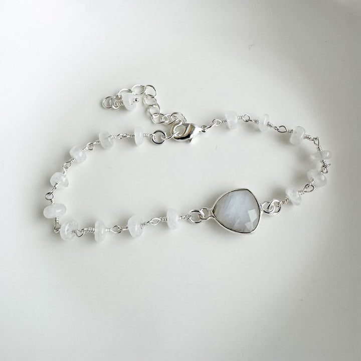 Moonstone and Quartz Beaded Chain Bracelet in Silver