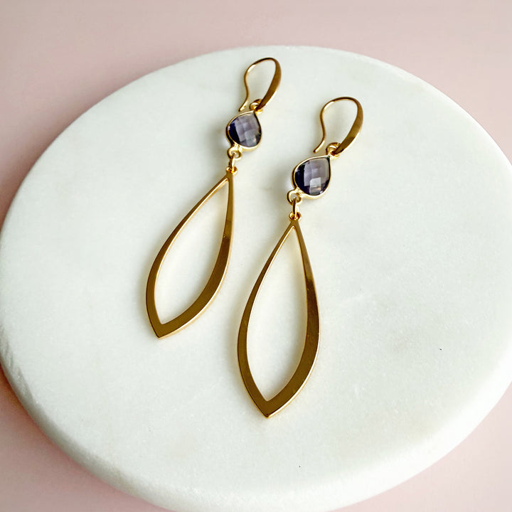 Amethyst and Marquise Dangle Earrings in Gold