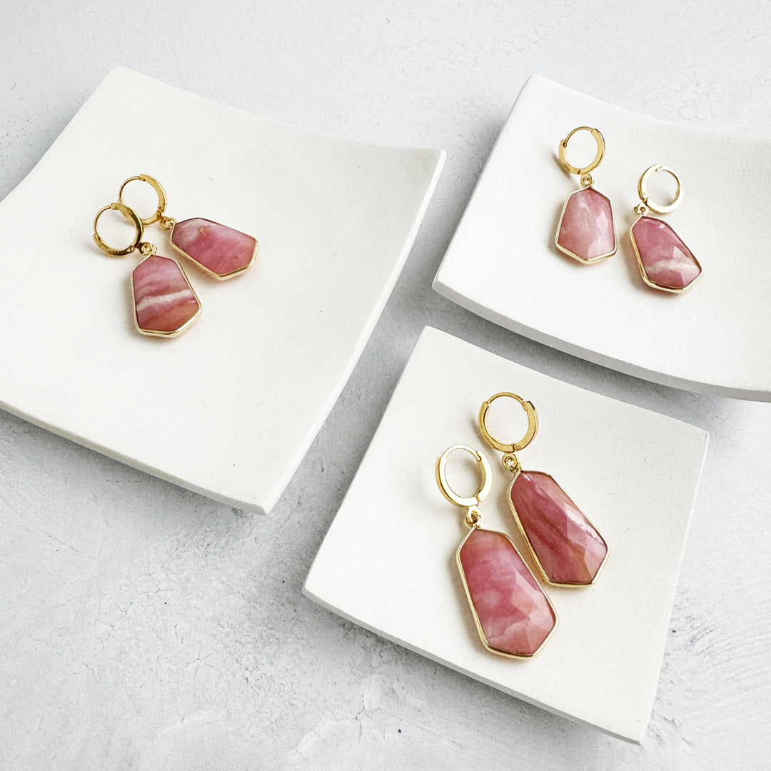 Pink Opal Drop Huggie Earrings in Gold