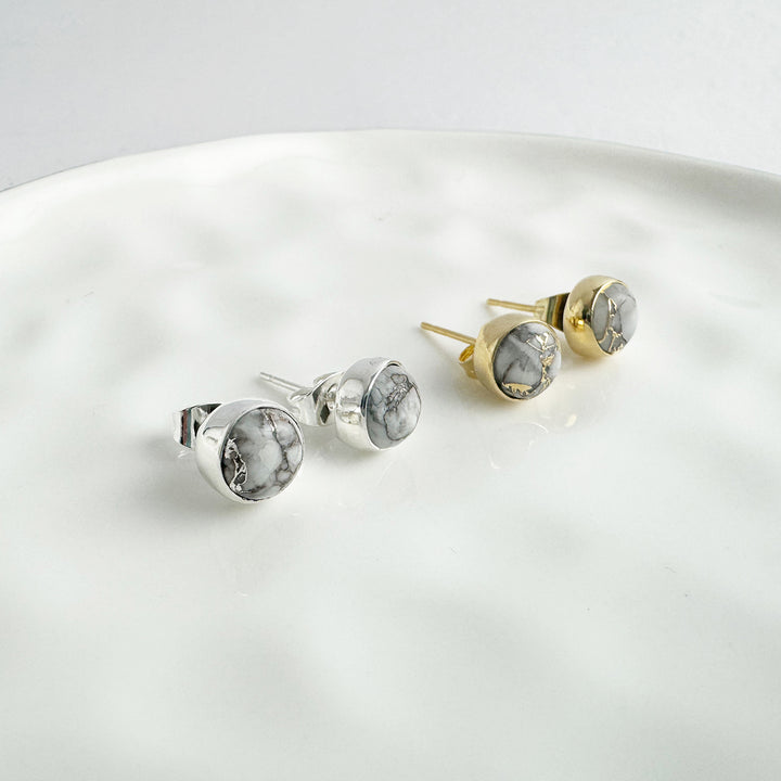 White Mojave Dot Stud Earrings in Gold and Silver