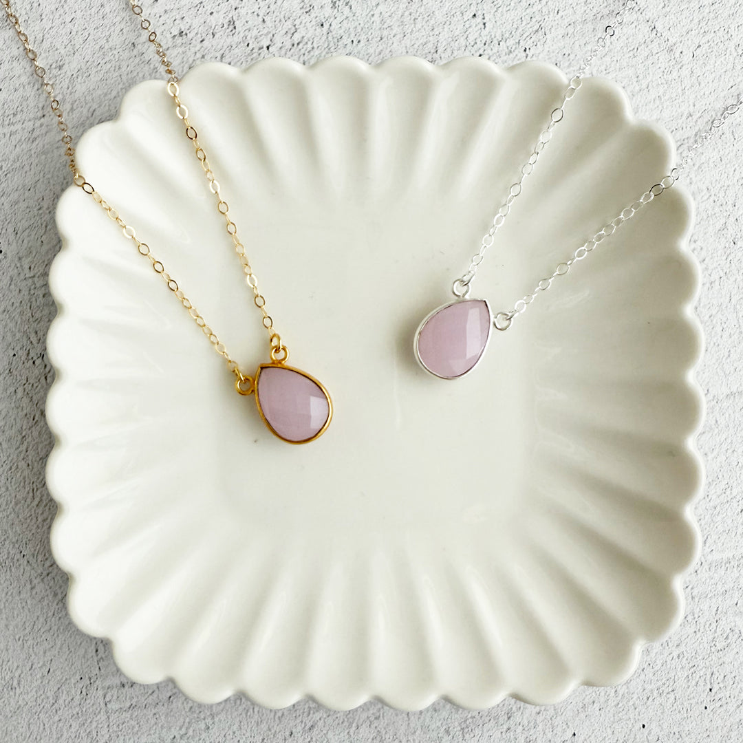 Rose Quartz Teardrop Bezel Necklace