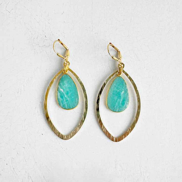 Amazonite Marquise Dangle Earrings in Brushed Gold