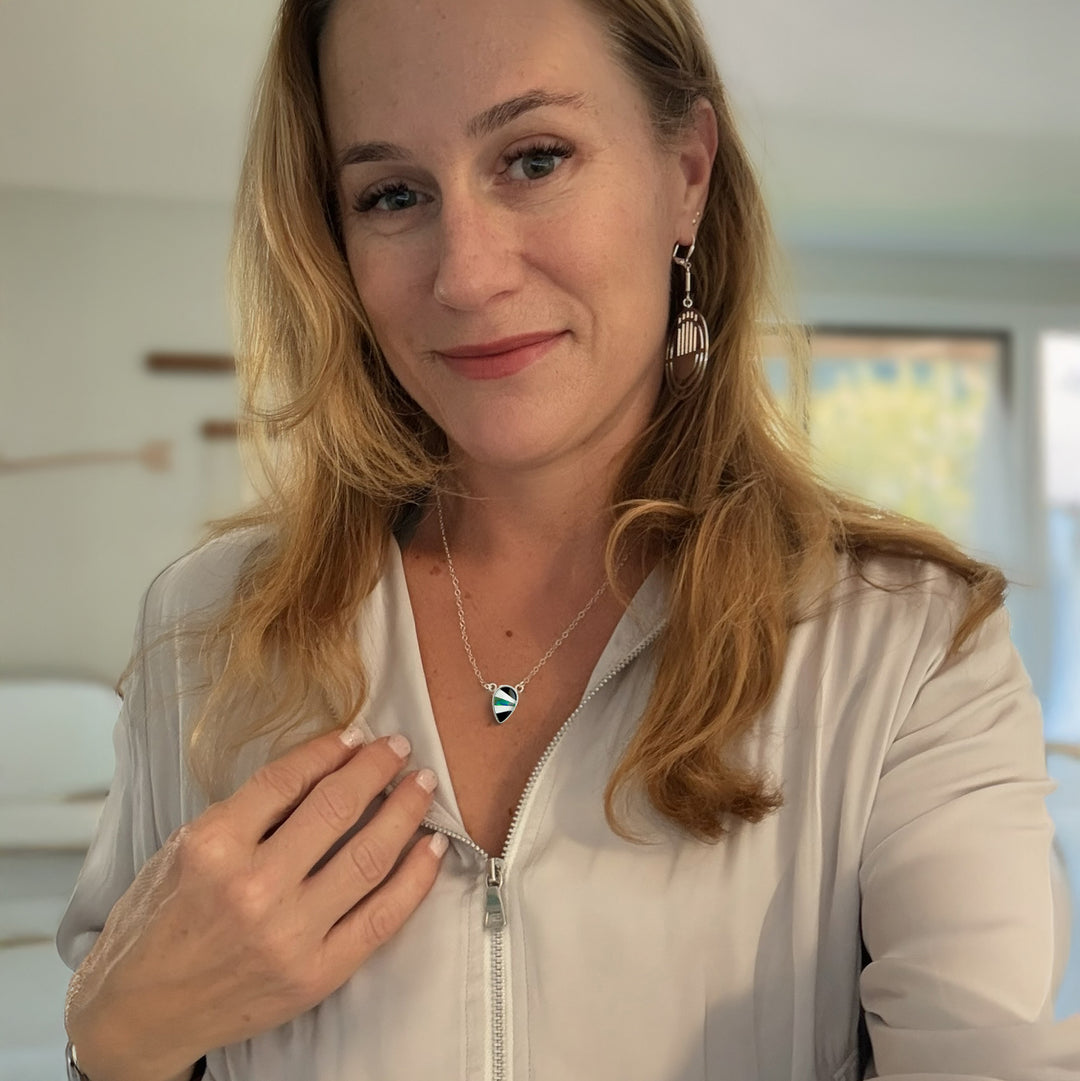 Black Quartz and Opal Inverted Teardrop Bezel Necklace