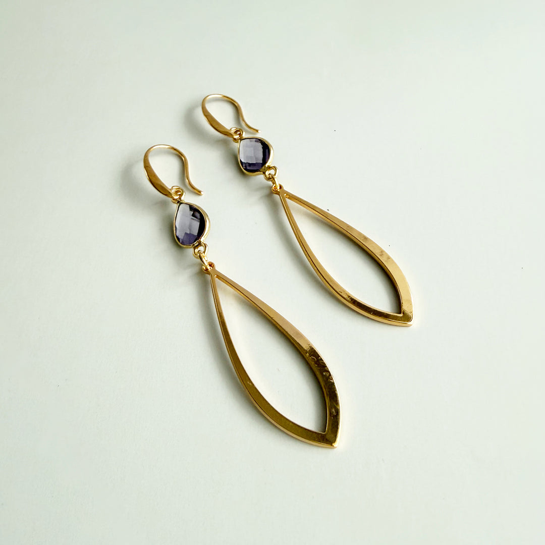 Amethyst and Marquise Dangle Earrings in Gold