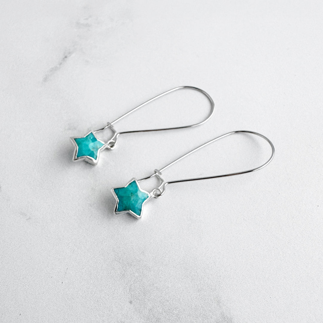 Turquoise Star Drop Earrings in Silver