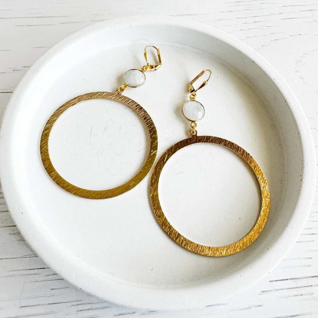 Large Hoop Earrings with Moonstone in Gold