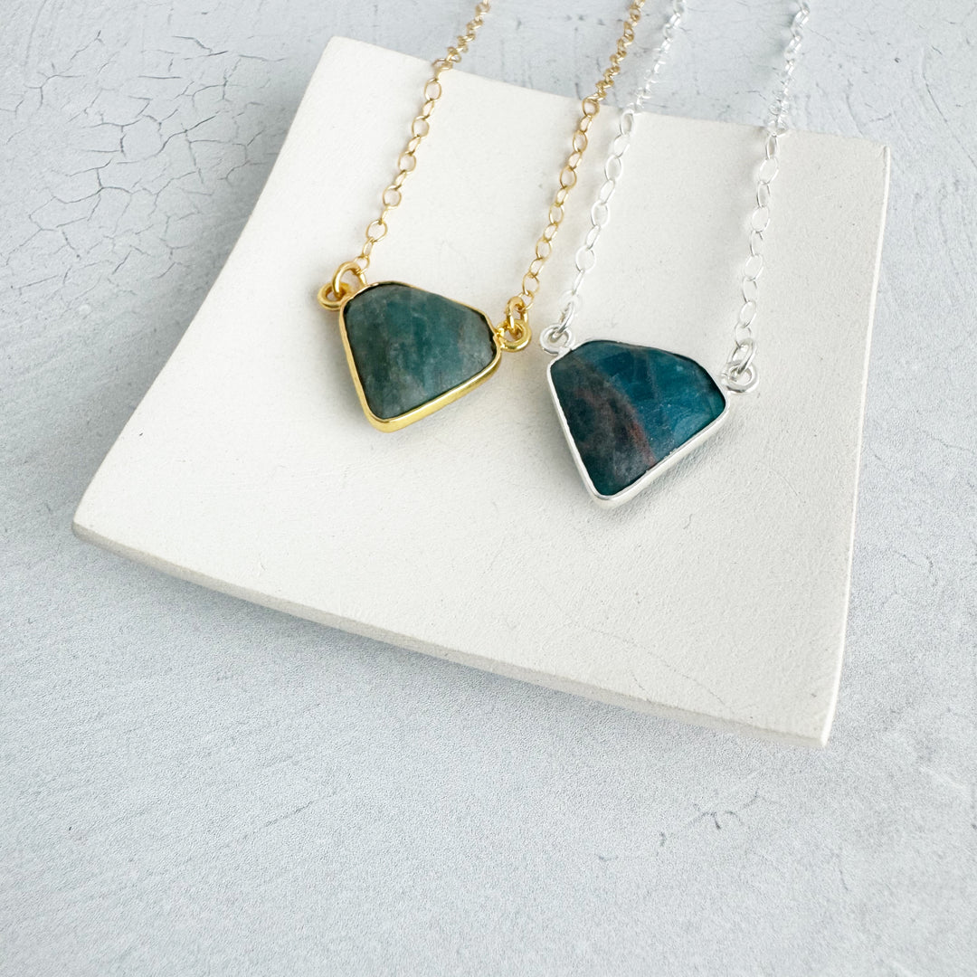 Apatite Triangle Bezel Necklace in Gold and Silver