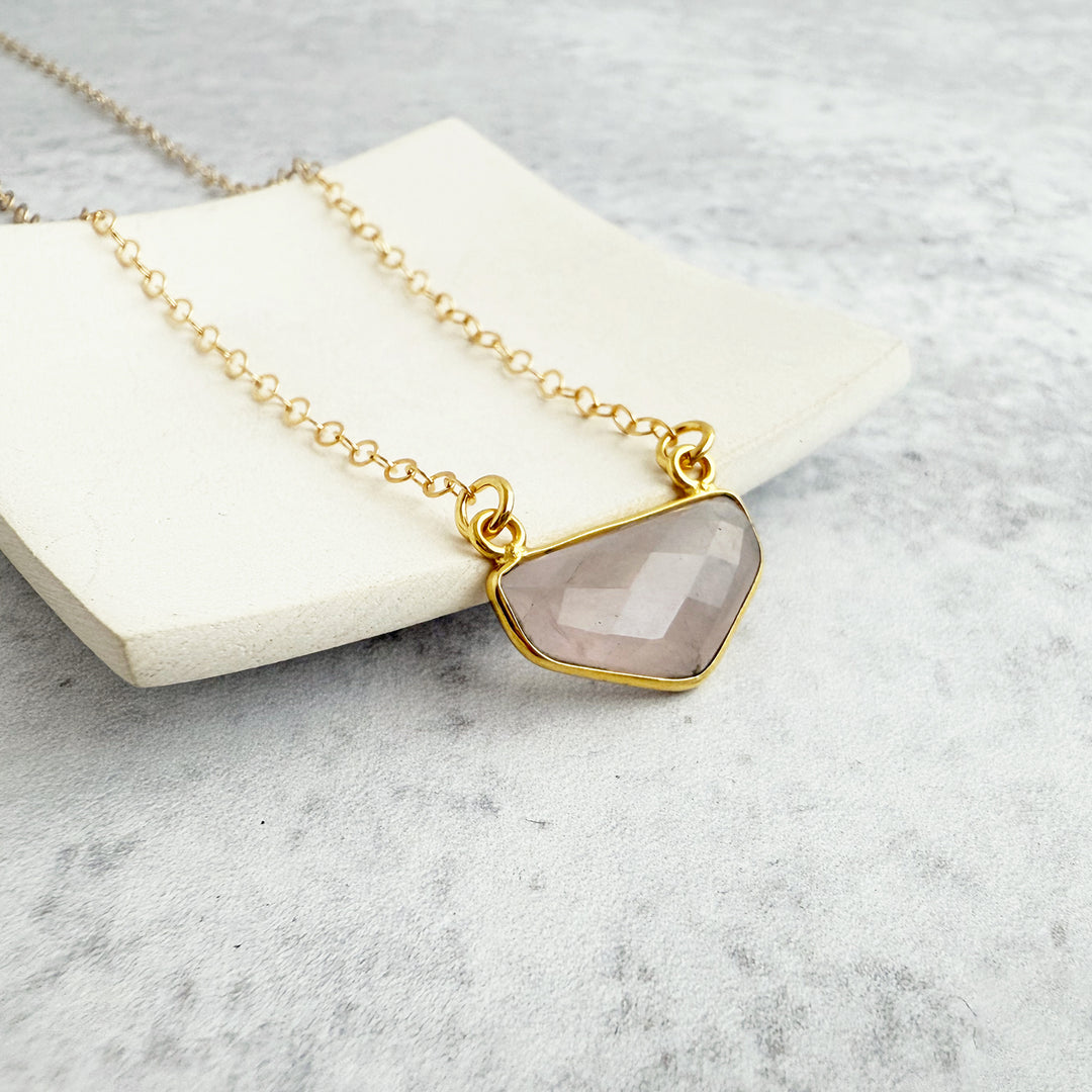 Rose Quartz Chevron Bezel Necklace