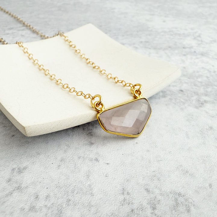 Rose Quartz Chevron Bezel Necklace